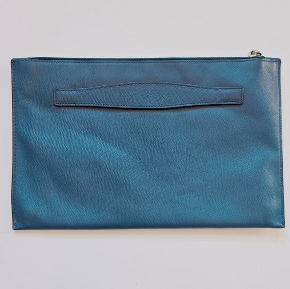 PRADA Saffiano Leather Blue Zip Clutch Pouch Bag Silver Hardware - Picture 11 of 14